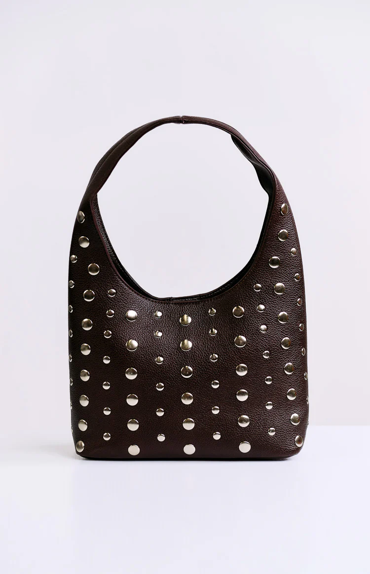 Peta & Jain Jenni Chocolate Pebbled Studded PU Bag - Image 2