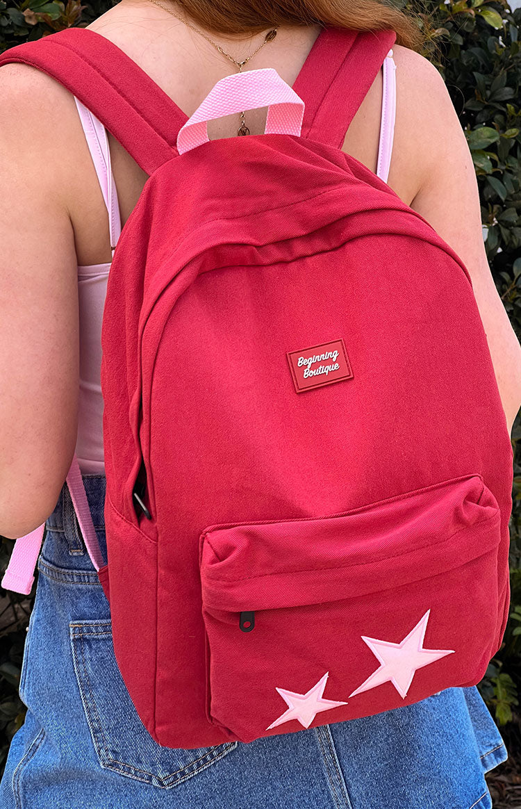 Pink Star Burgundy Backpack - Image 6