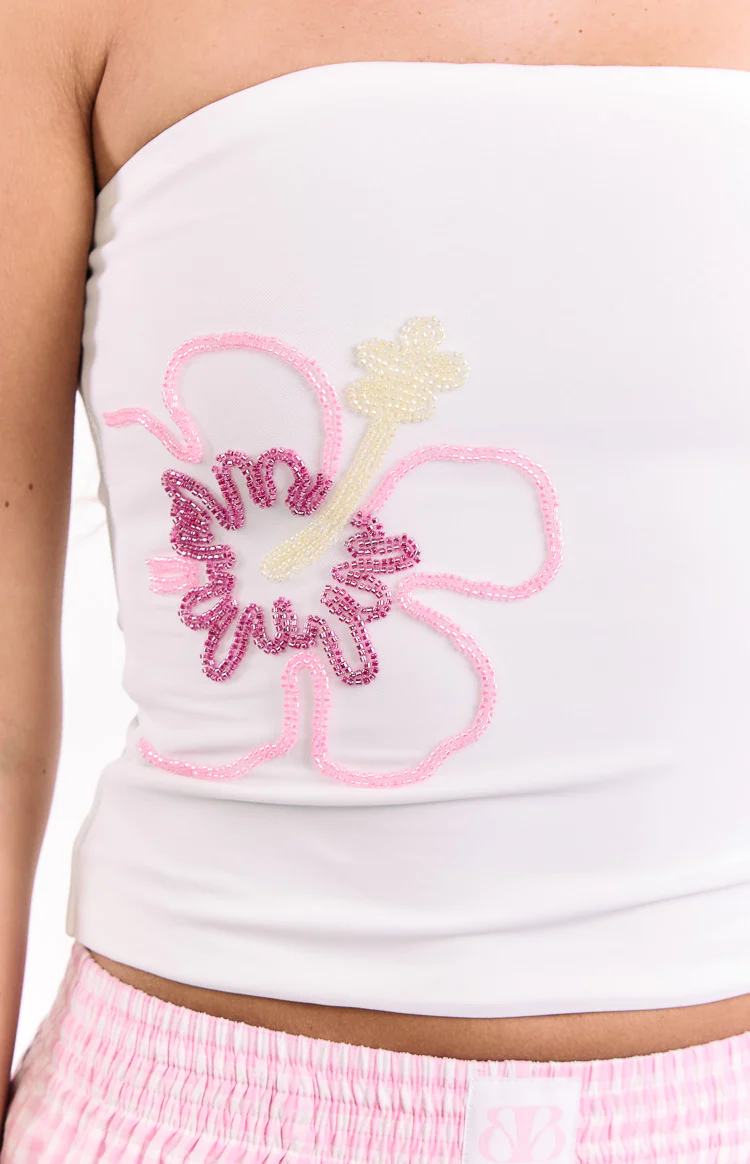Pippen White Floral Beaded Strapless Top - Image 6