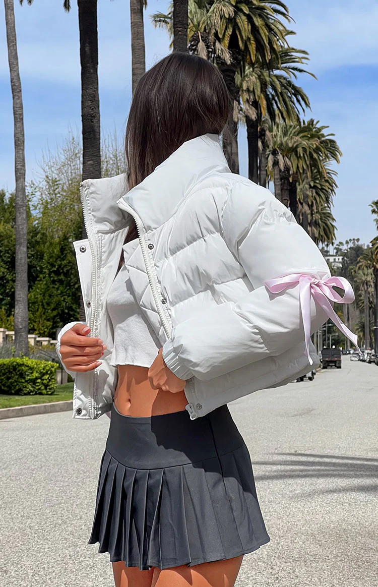 Polar White Bow Puffer Jacket - Image 8