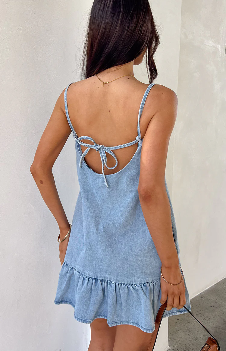 Poppet Mid Wash Denim Mini Dress - Image 8
