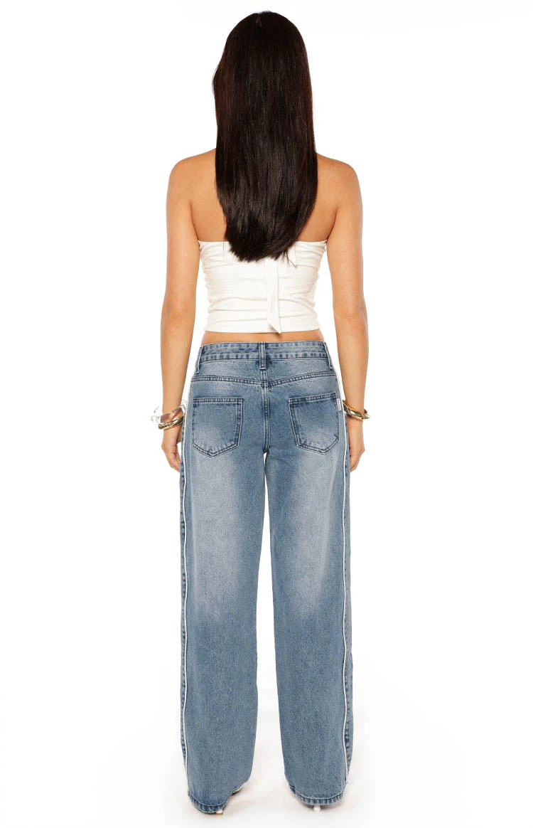 Posey Mid Wash Contrast Seam Wide Leg Jeans - Image 8