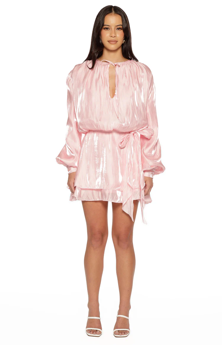 Quinton Pink Satin Long Sleeve Tie Mini Dress - Image 5