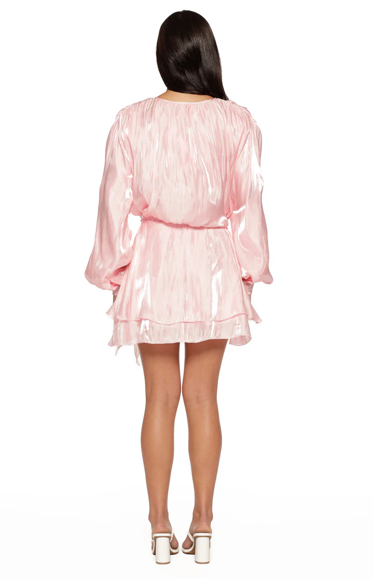 Quinton Pink Satin Long Sleeve Tie Mini Dress - Image 7