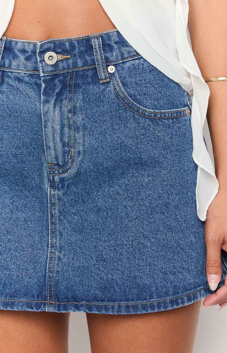 Raquelle Mid Wash Denim Mini Skirt - Image 6