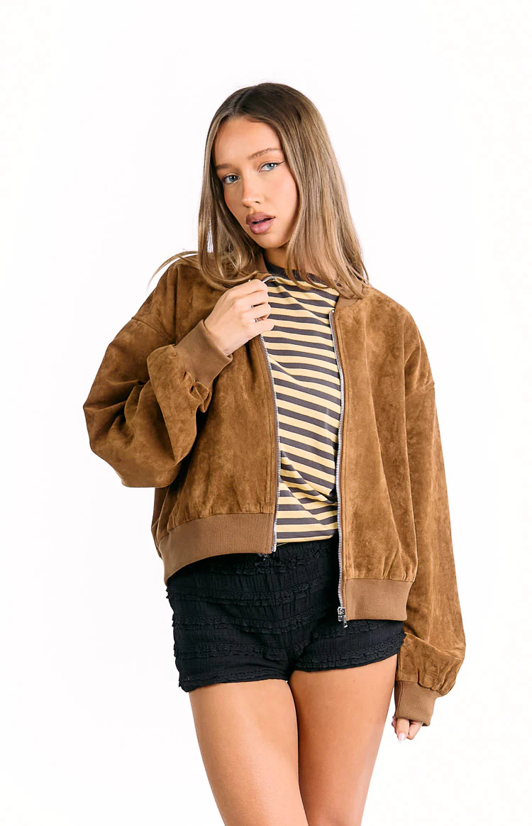 Rebecca Tan Cuffed Suedette Bomber Jacket - Image 8