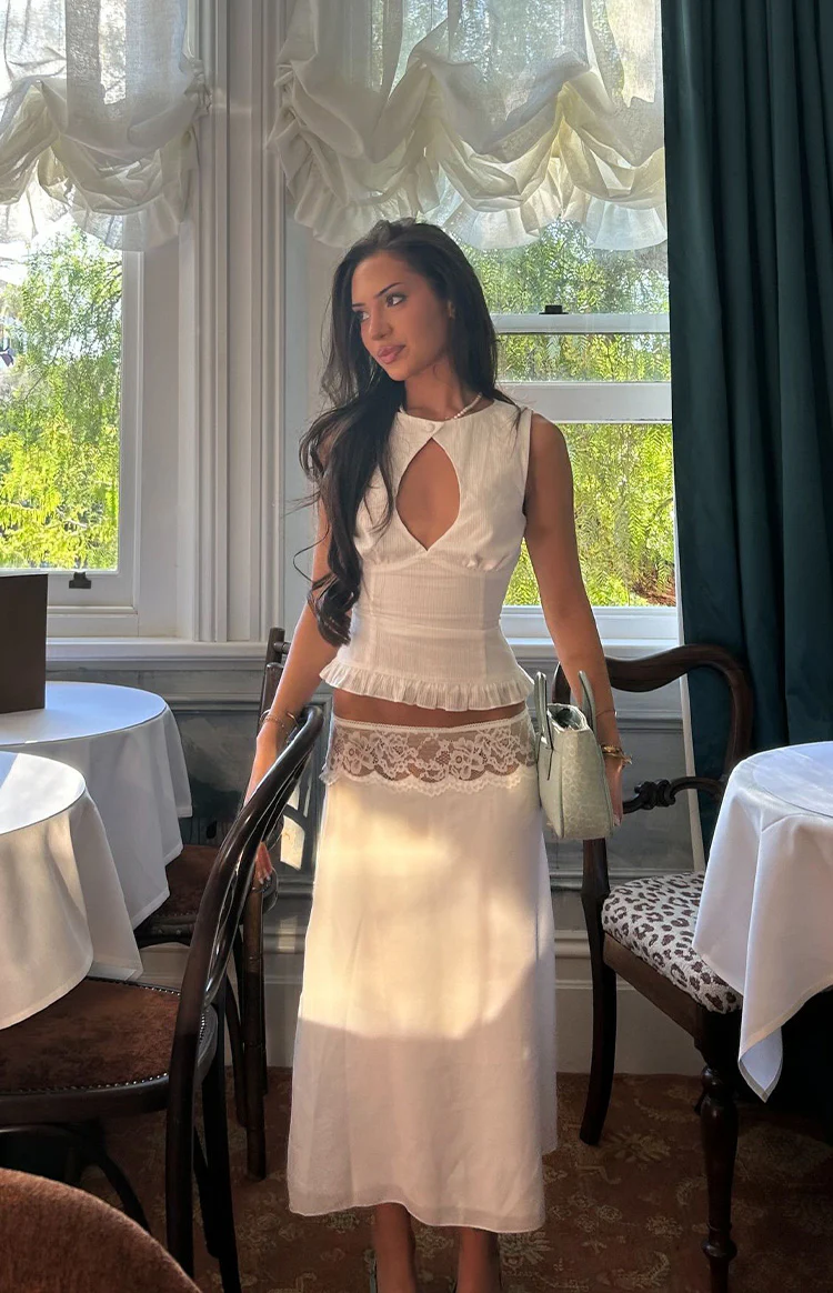 Reighn White Lace Detail Midi Skirt - Image 3