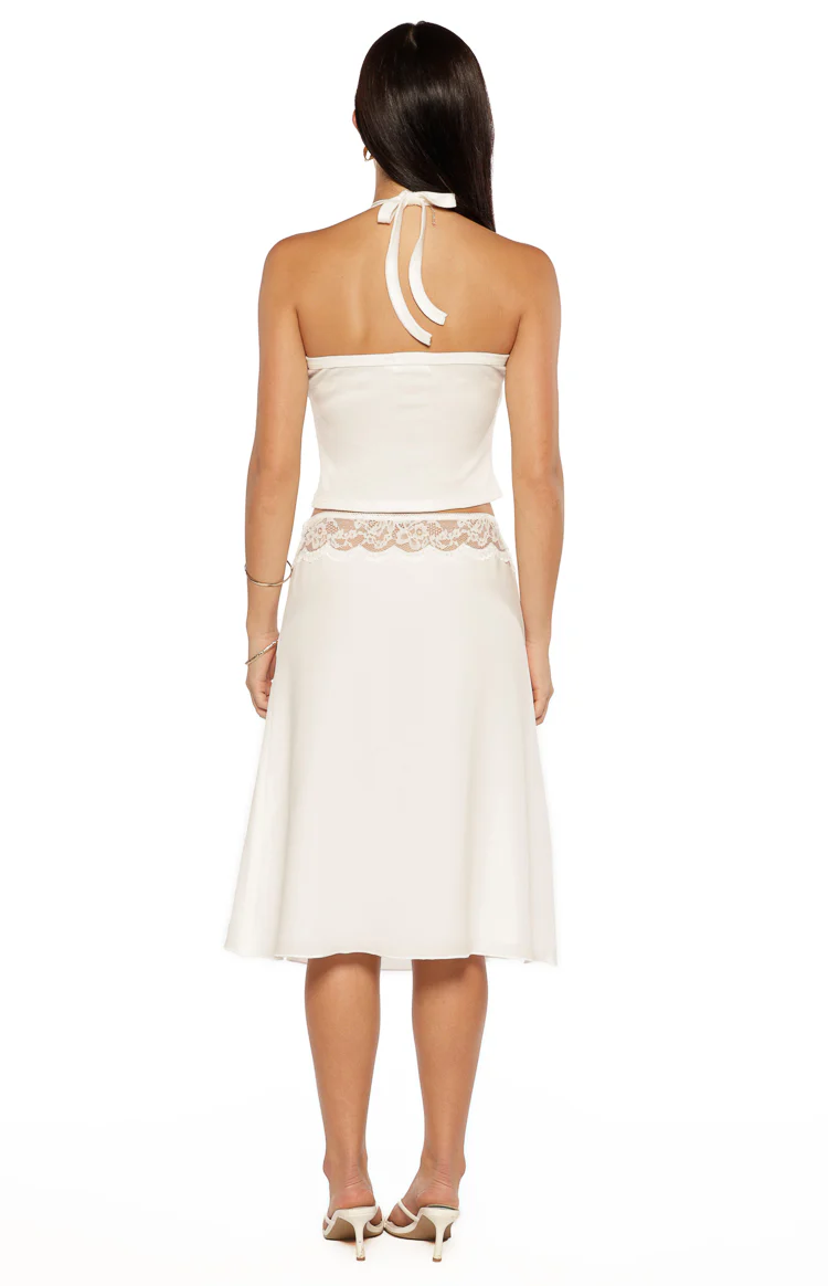 Reighn White Lace Detail Midi Skirt - Image 7