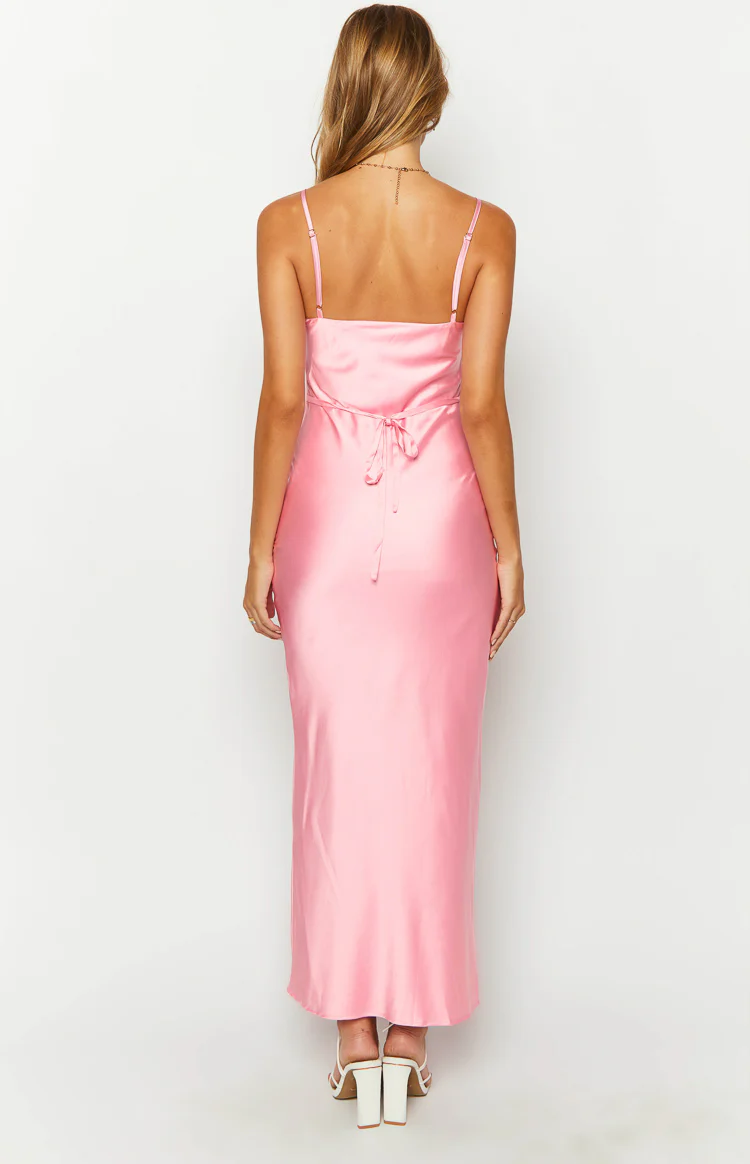 Renesmee Pink Satin Maxi Dress - Image 5