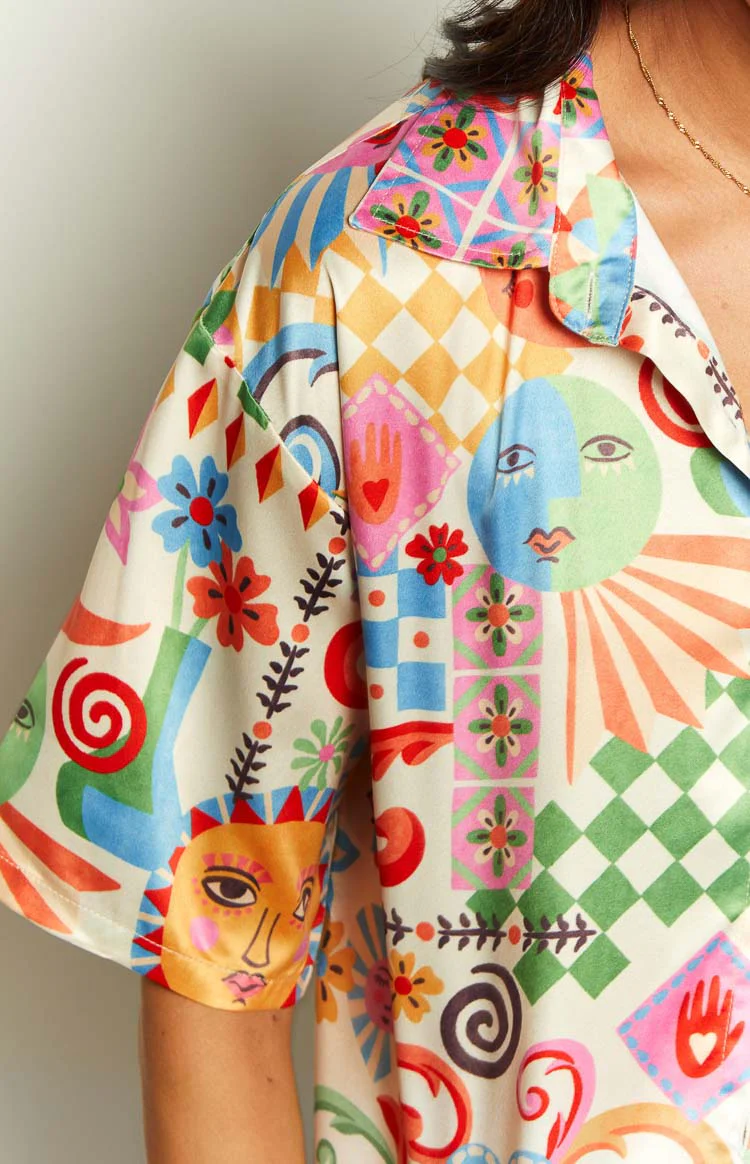 Resort Summer Print Satin Shirt - Image 6
