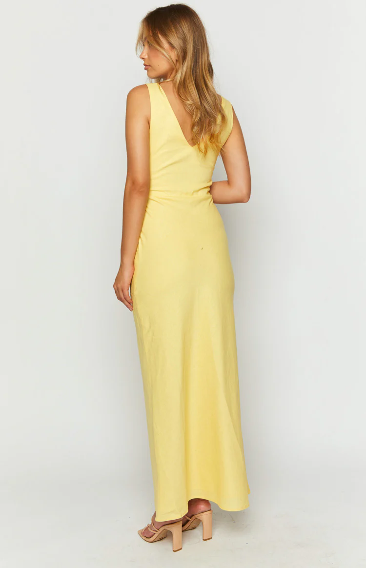 Resorts Yellow Linen Blend Maxi Dress - Image 6