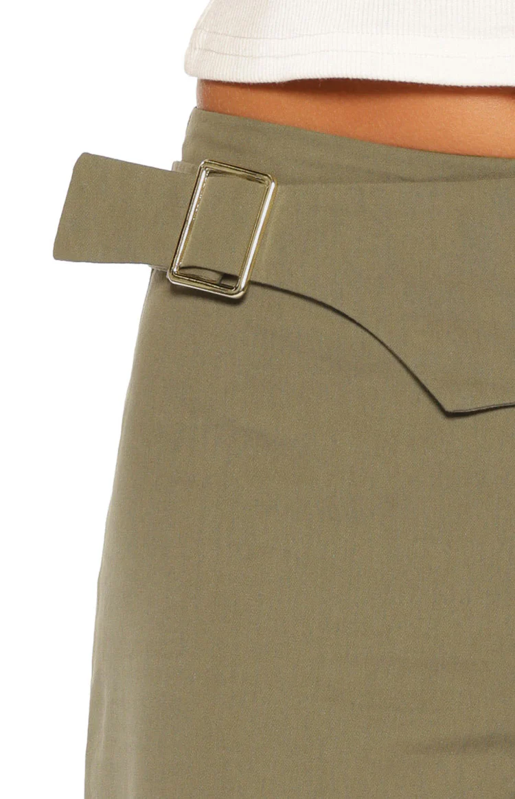 Rewind Green Buckle Detail Straight Leg Pants - Image 10