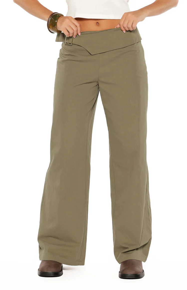 Rewind Green Buckle Detail Straight Leg Pants - Image 2