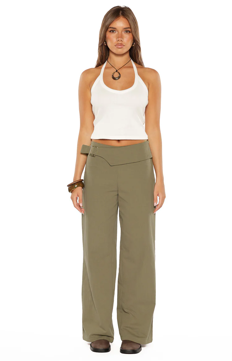 Rewind Green Buckle Detail Straight Leg Pants - Image 7
