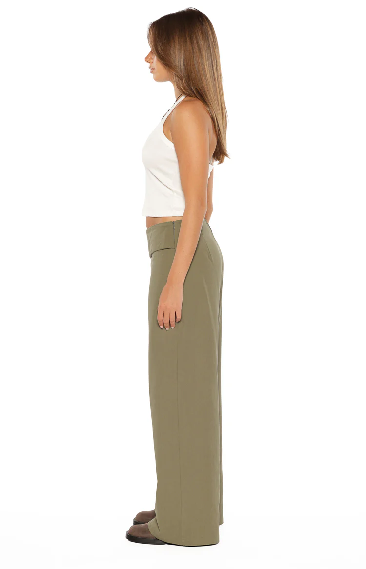 Rewind Green Buckle Detail Straight Leg Pants - Image 8