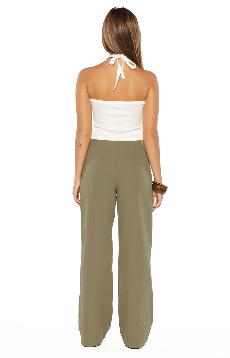 Rewind Green Buckle Detail Straight Leg Pants - Image 9