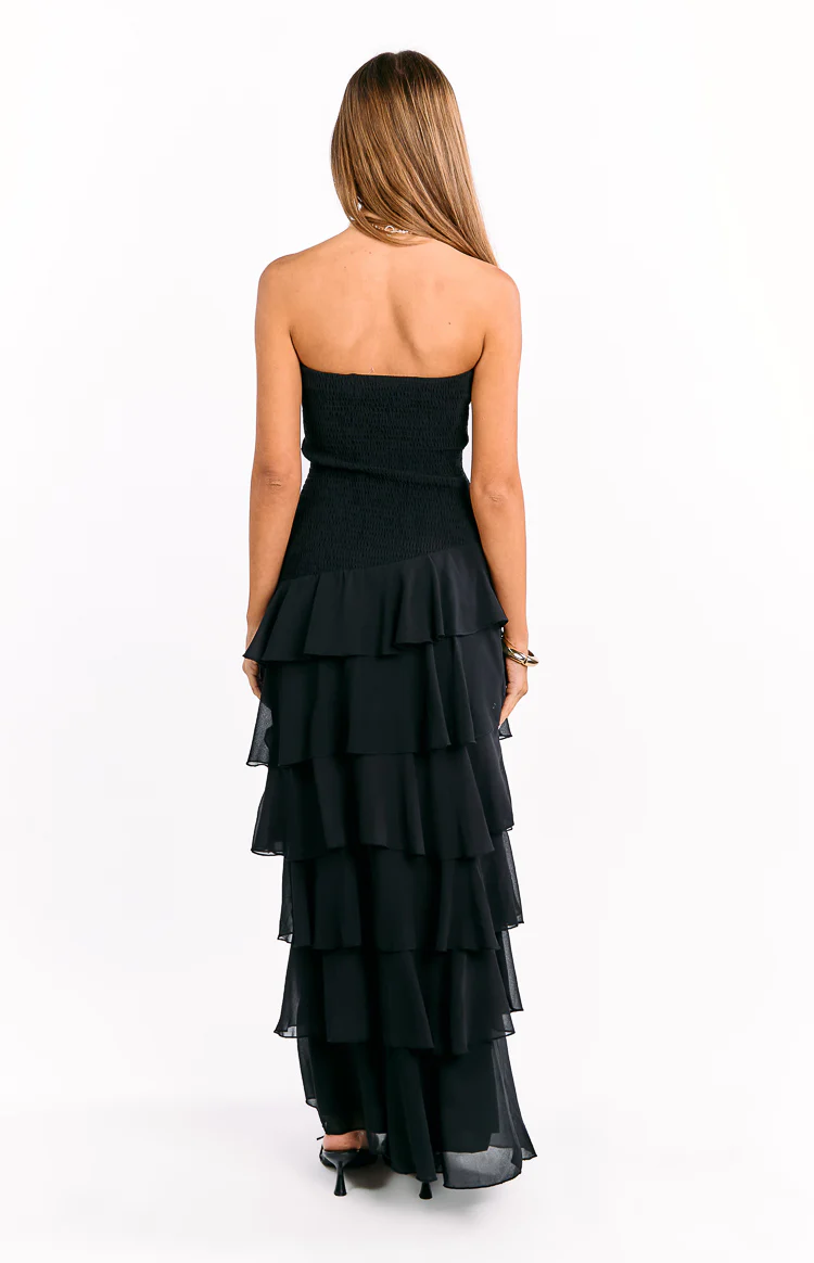 Riles Black Strapless Ruffle Maxi Dress - Image 5