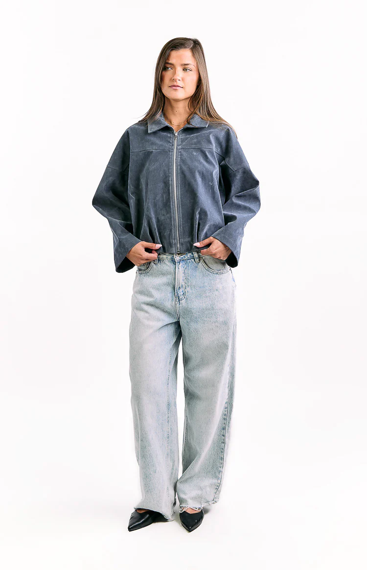 River Steel Grey Suedette Bubble Hem Bomber Jacket - Image 5