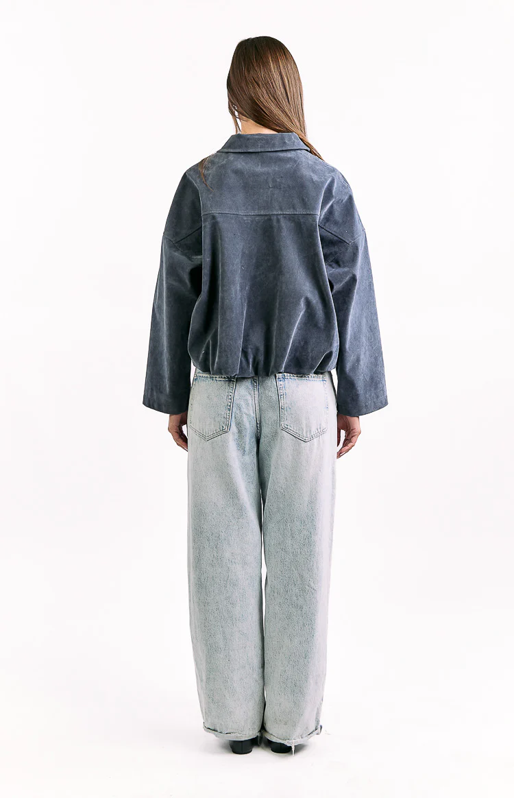 River Steel Grey Suedette Bubble Hem Bomber Jacket - Image 7