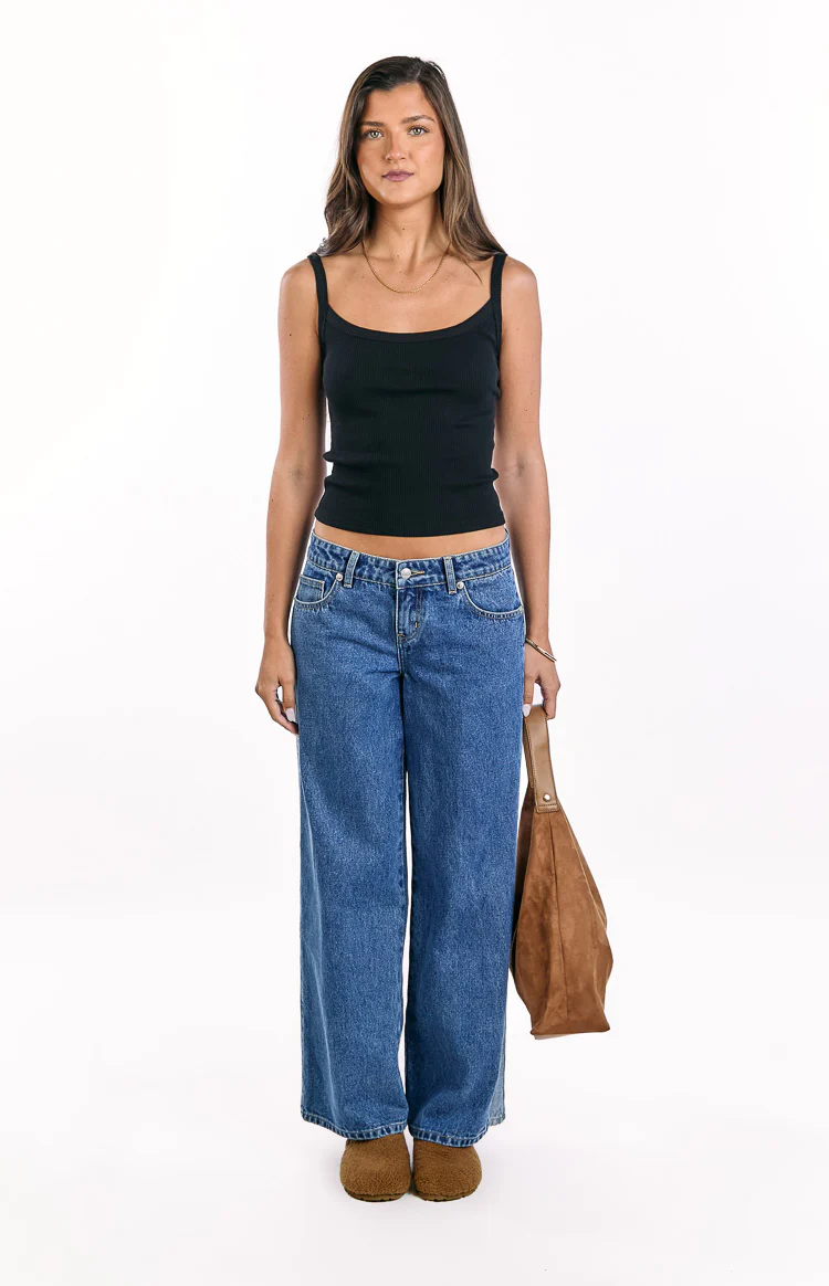 Roonie Contrast Stripe Mid Wash Denim Low Rise Jeans - Image 3