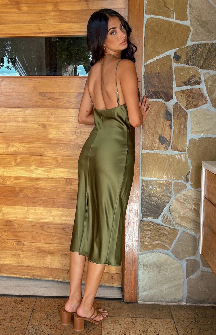 Schiffer Slip Midi Dress Khaki - Image 6