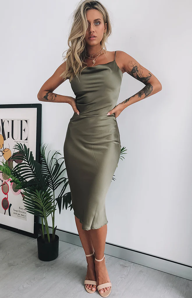 Schiffer Slip Midi Dress Khaki - Image 8