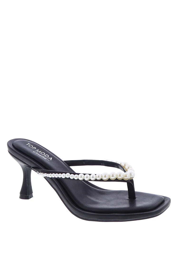 Selena Black Pearl Detail Thong Heels - Image 2