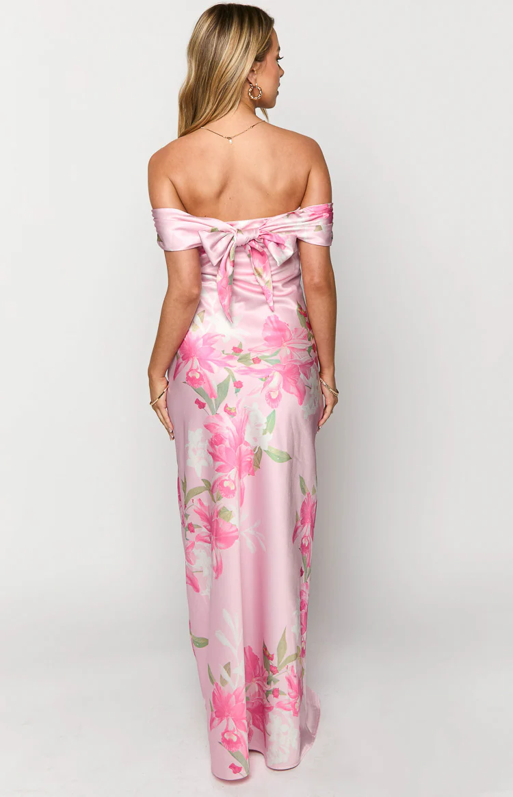 Seraphina Pink Floral Print Off The Shoulder Maxi Dress - Image 5