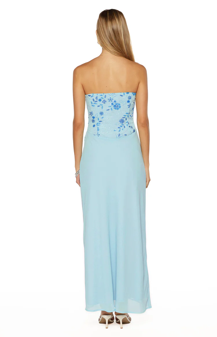 Serenity Blue Strapless Beaded Party Maxi Dress - Image 7