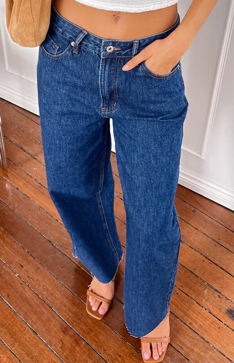 She's Yours Dark Wash Denim Wide Leg Boyfriend Jeans - Image 9