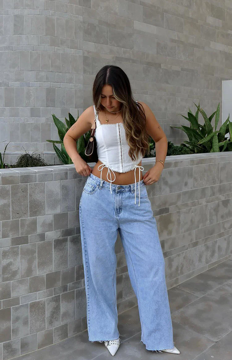 She's Yours Light Wash Denim Wide Leg Boyfriend Jeans - Image 12