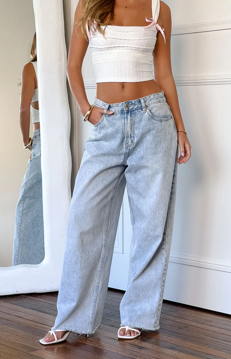 She's Yours Light Wash Denim Wide Leg Boyfriend Jeans - Image 14