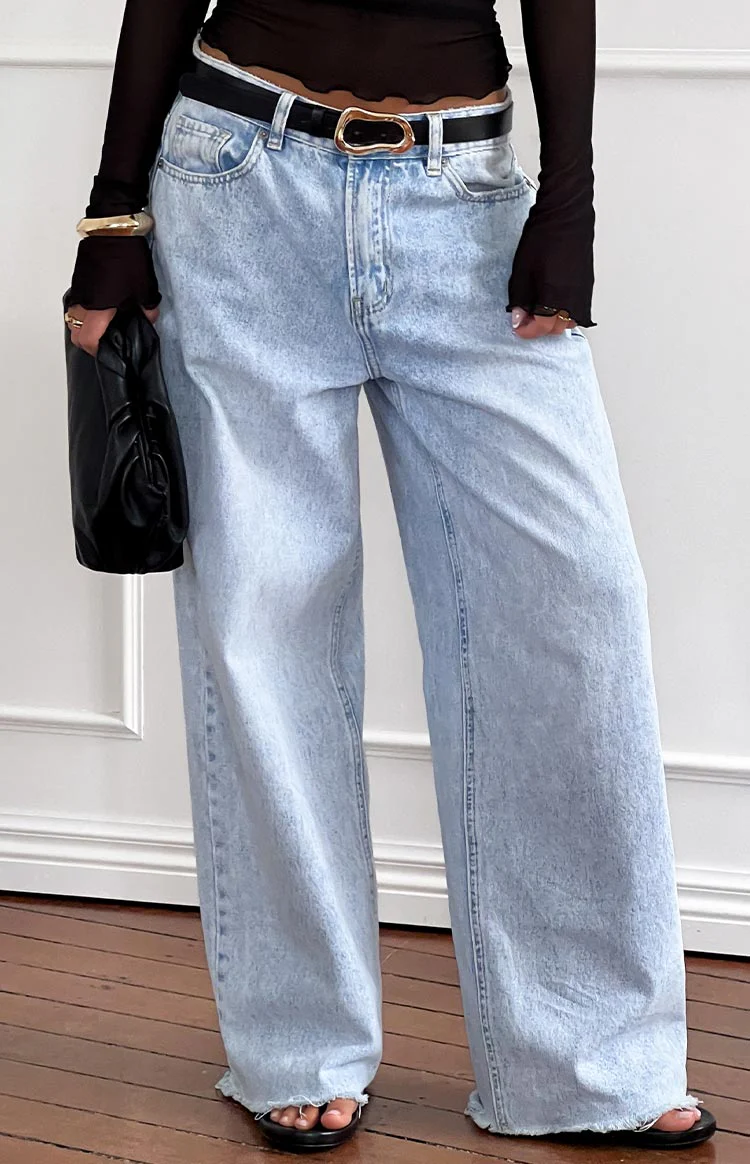 She's Yours Light Wash Denim Wide Leg Boyfriend Jeans - Image 8