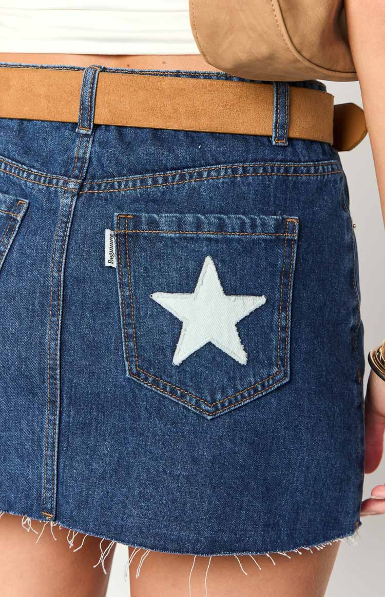 Siletto Star Blue Denim Low Rise Mini Skirt - Image 6