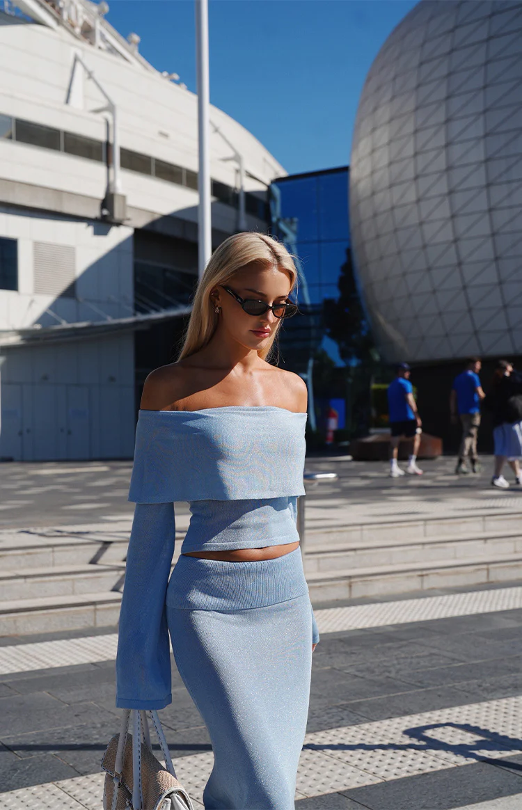 Simona Blue Maxi Knit Skirt - Image 3