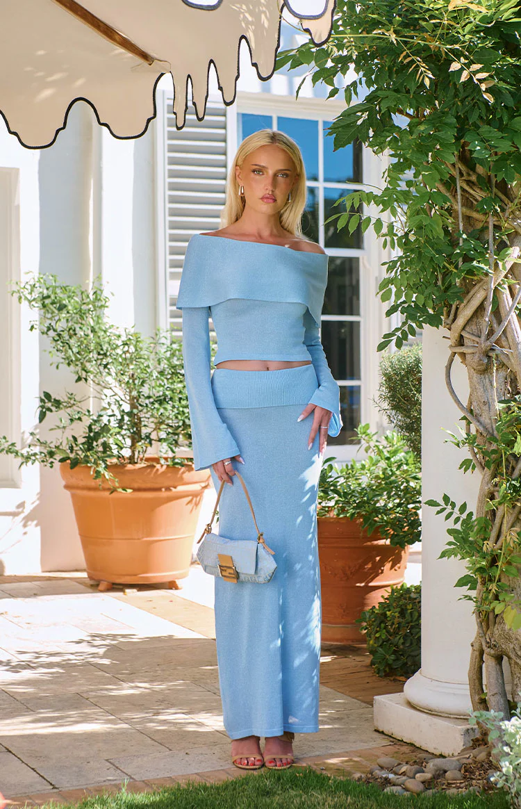 Simona Blue Maxi Knit Skirt - Image 4
