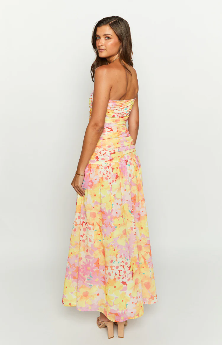 Sinclair Yellow Floral Print Strapless Maxi Dress - Image 5