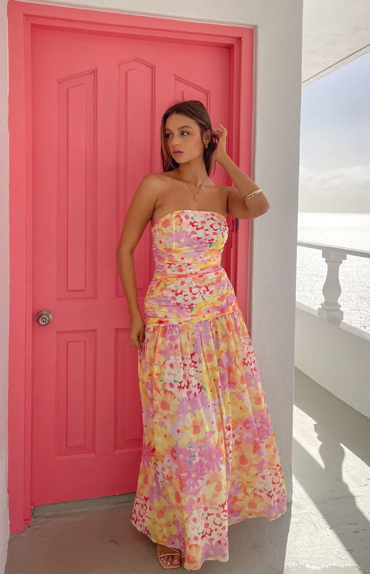 Sinclair Yellow Floral Print Strapless Maxi Dress - Image 7
