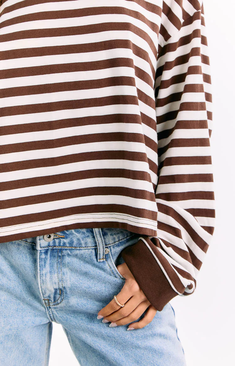 So Breezy Chocolate Stripe Long Sleeve Top - Image 6