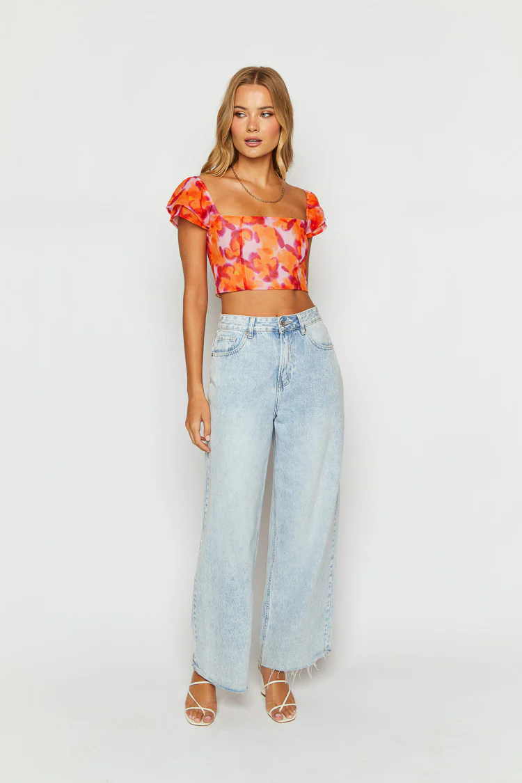Sophia Azalea Pink Print Short Sleeve Crop Top - Image 2