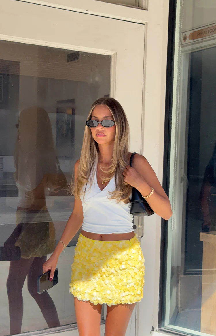 Spritz Yellow Sequin Party Mini Skirt
