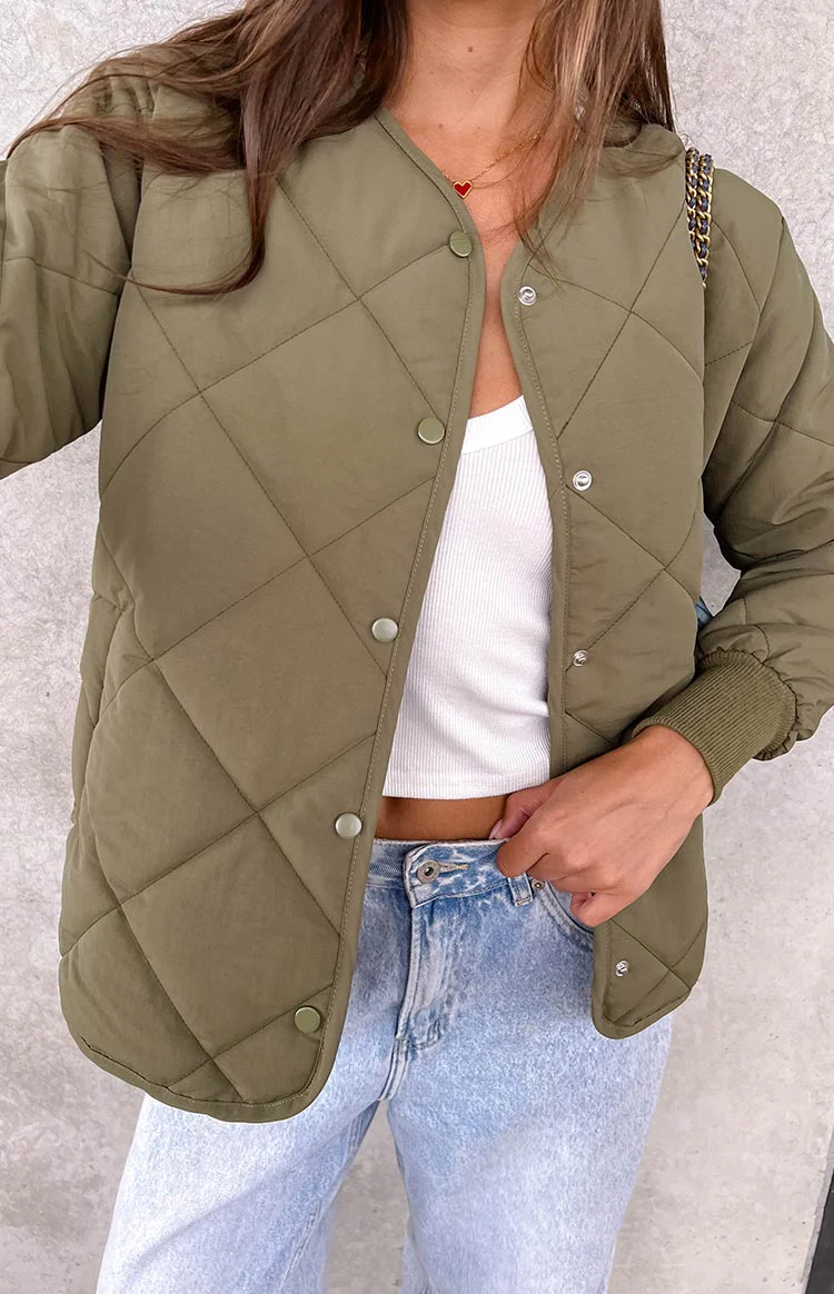Steph Khaki Quilted Bomber Jacket - Image 11