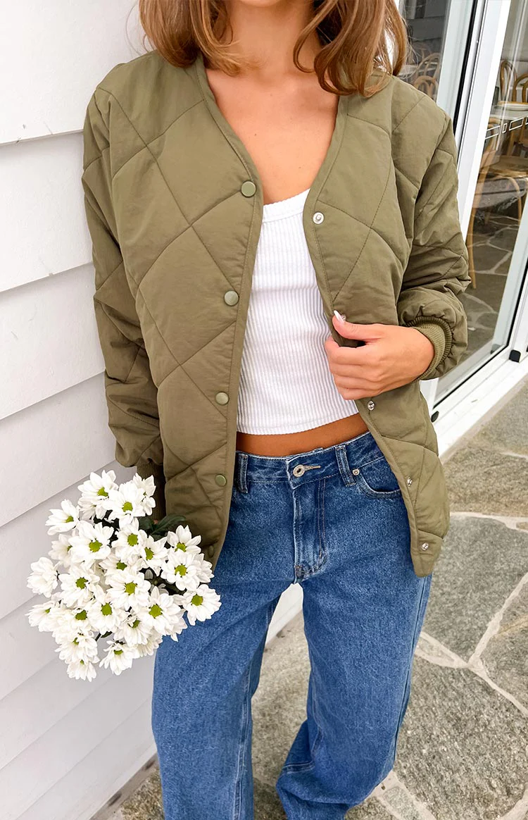 Steph Khaki Quilted Bomber Jacket - Image 13