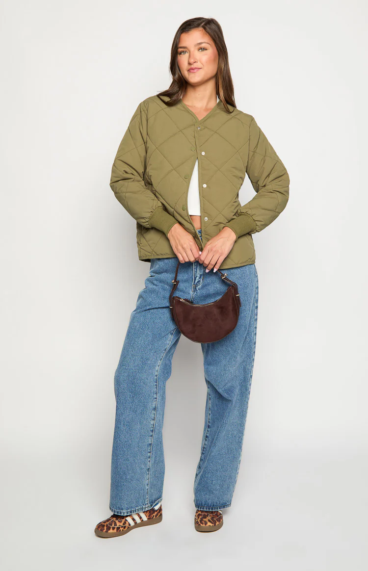 Steph Khaki Quilted Bomber Jacket - Image 4