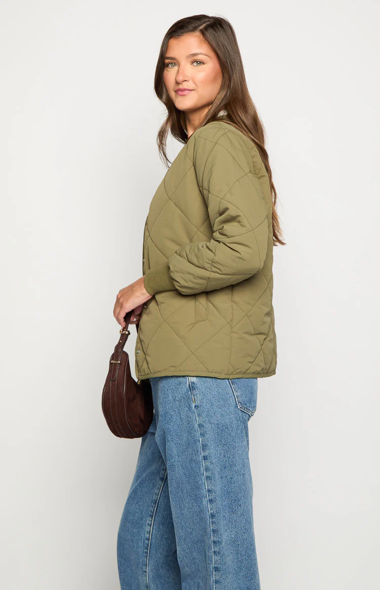 Steph Khaki Quilted Bomber Jacket - Image 5