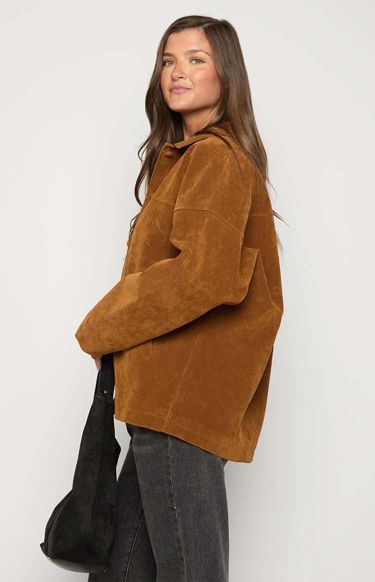 Suki Tan Suede Oversized Jacket - Image 5