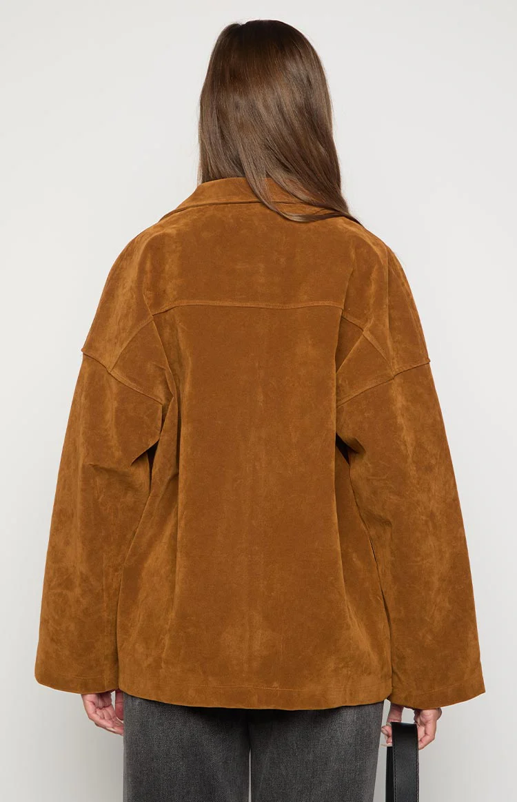 Suki Tan Suede Oversized Jacket - Image 6
