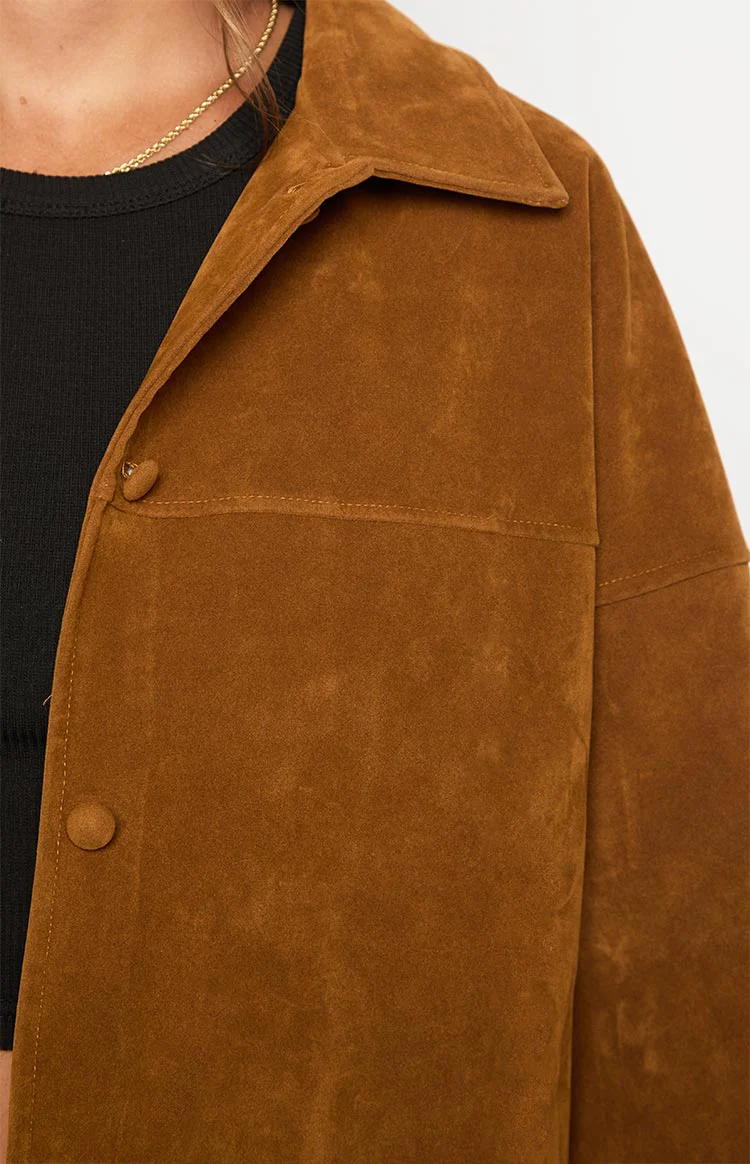 Suki Tan Suede Oversized Jacket - Image 7