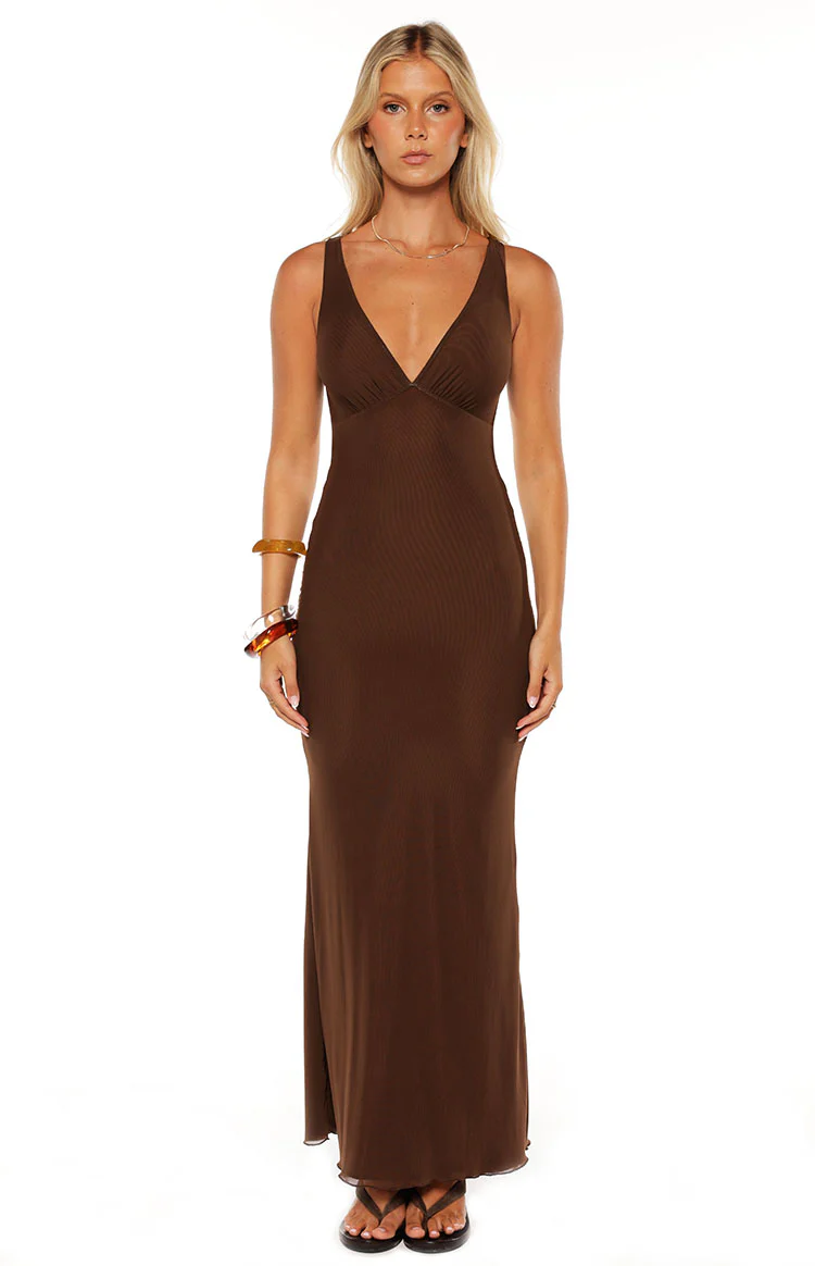 Sunflower Brown Mesh Maxi Dress - Image 5