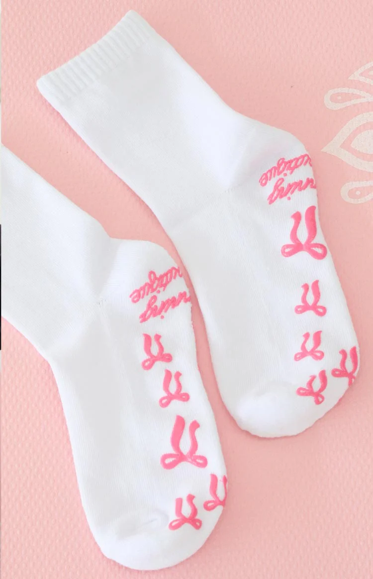 Sunrise Pink Bow Crew Yoga Socks - Image 2